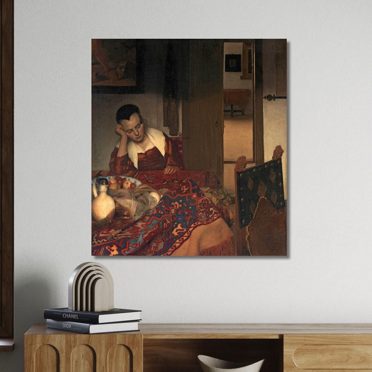 Young Women Sleeping Jan Vermeer, jvr38 ภาพพิมพ์บนผ้าใบแคนวาส