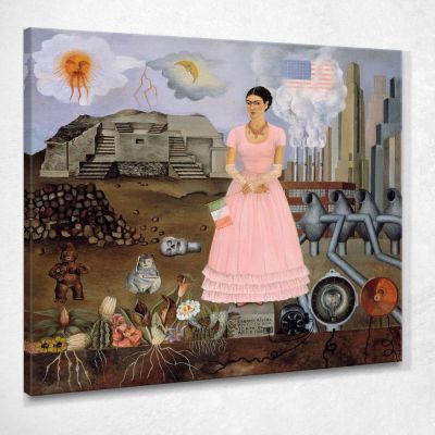 Self-Portrait On The Borderline Between Mexico And The United States Frida Khalo fka19 canvas print 