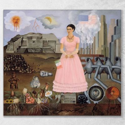 Self-Portrait On The Borderline Between Mexico And The United States Frida Khalo fka19 canvas print 