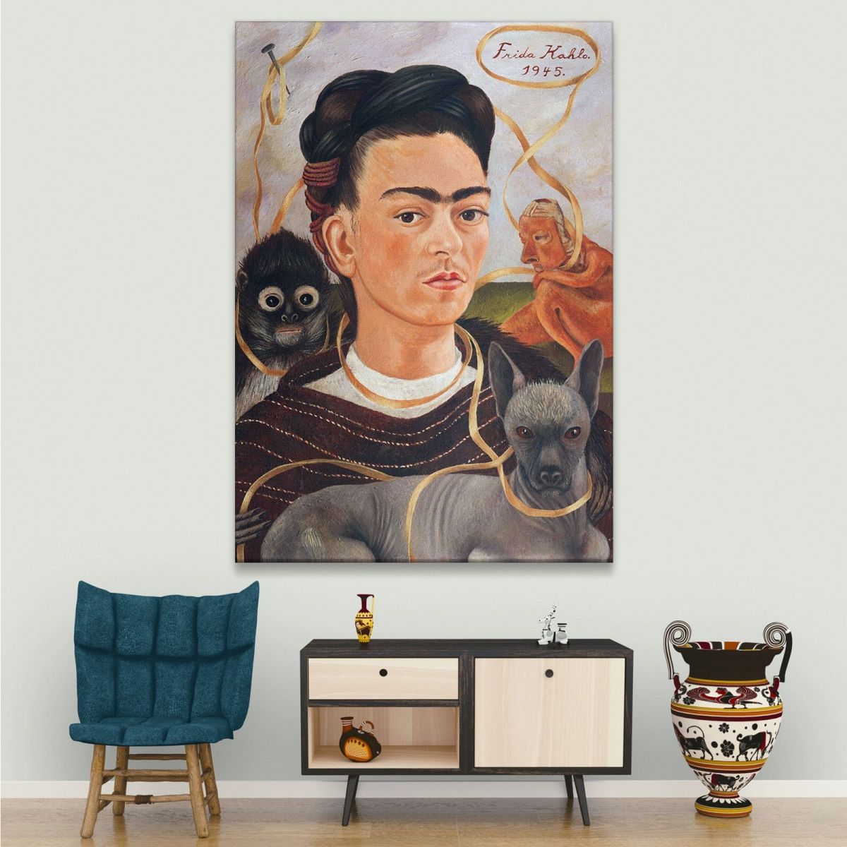 Self-Portrait With Small Monkey Frida Khalo fka22 canvas print 