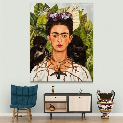 Self-Portrait With Thorn Necklace And Hummingbird Frida Khalo fka23 canvas print 