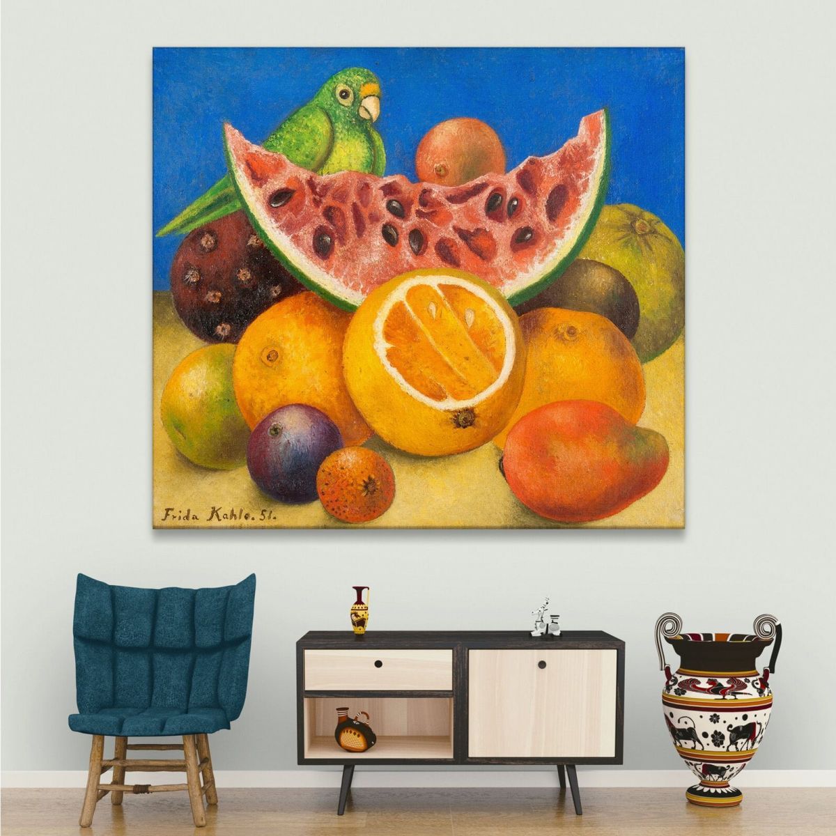 Still Life With Parrot And Fruit Frida Khalo fka26 canvas print 