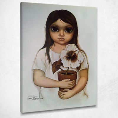 Keane Full Girl With White Flower Vase Margaret Keane mke80 canvas print 