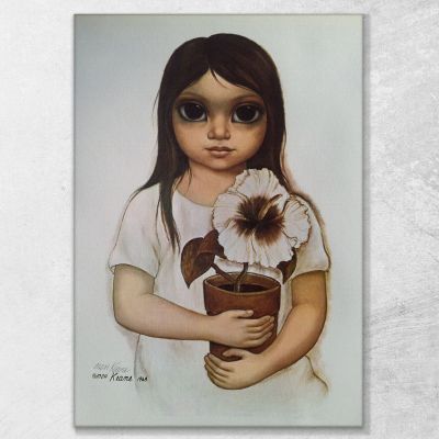 Keane Full Girl With White Flower Vase Margaret Keane mke80 canvas print 