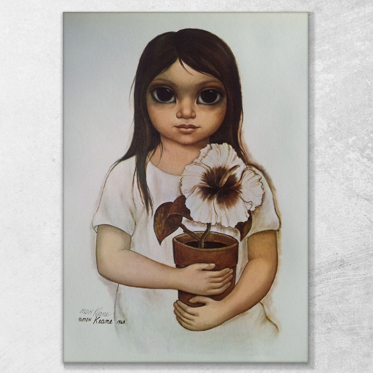 Keane Full Girl With White Flower Vase Margaret Keane mke80 canvas print 