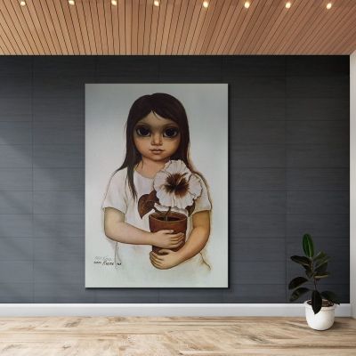 Keane Full Girl With White Flower Vase Margaret Keane mke80 canvas print 