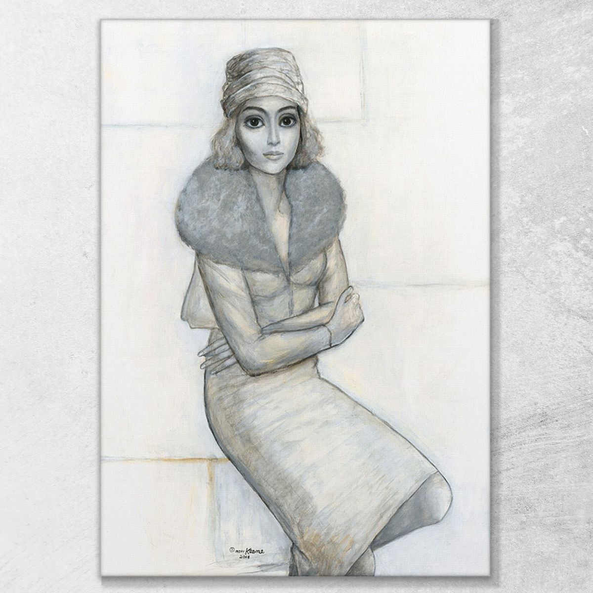 Woman In Fur Margaret Keane mke122 canvas print 