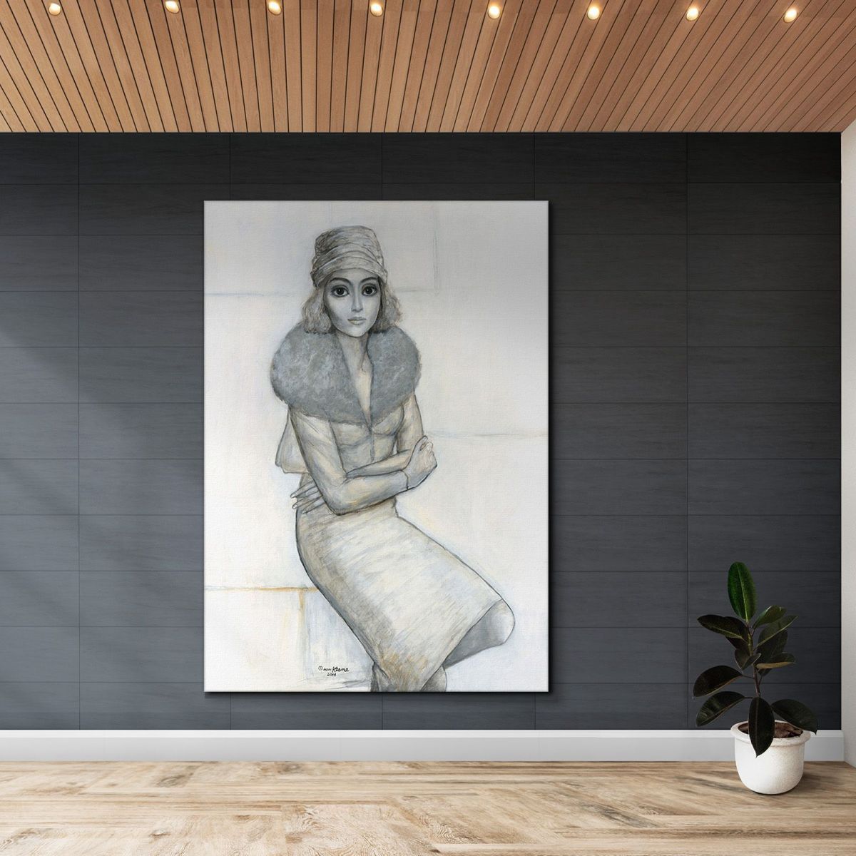 Woman In Fur Margaret Keane mke122 canvas print 