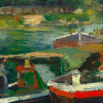 Barges At Pontoise Camille Pissarro cps11 canvas print