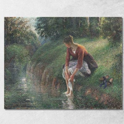 Woman Bathing Her Feet In A Brook Camille Pissarro cps105 canvas print 
