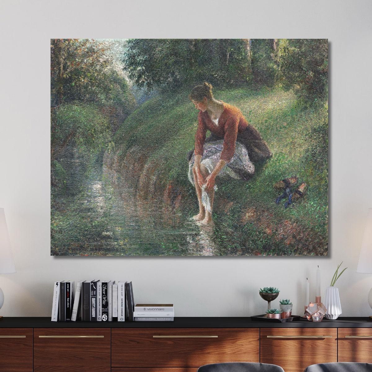 Woman Bathing Her Feet In A Brook Camille Pissarro cps105 canvas print 