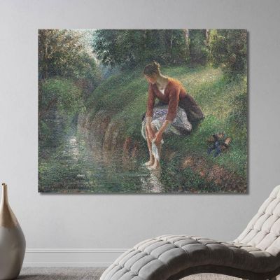Woman Bathing Her Feet In A Brook Camille Pissarro cps105 canvas print 