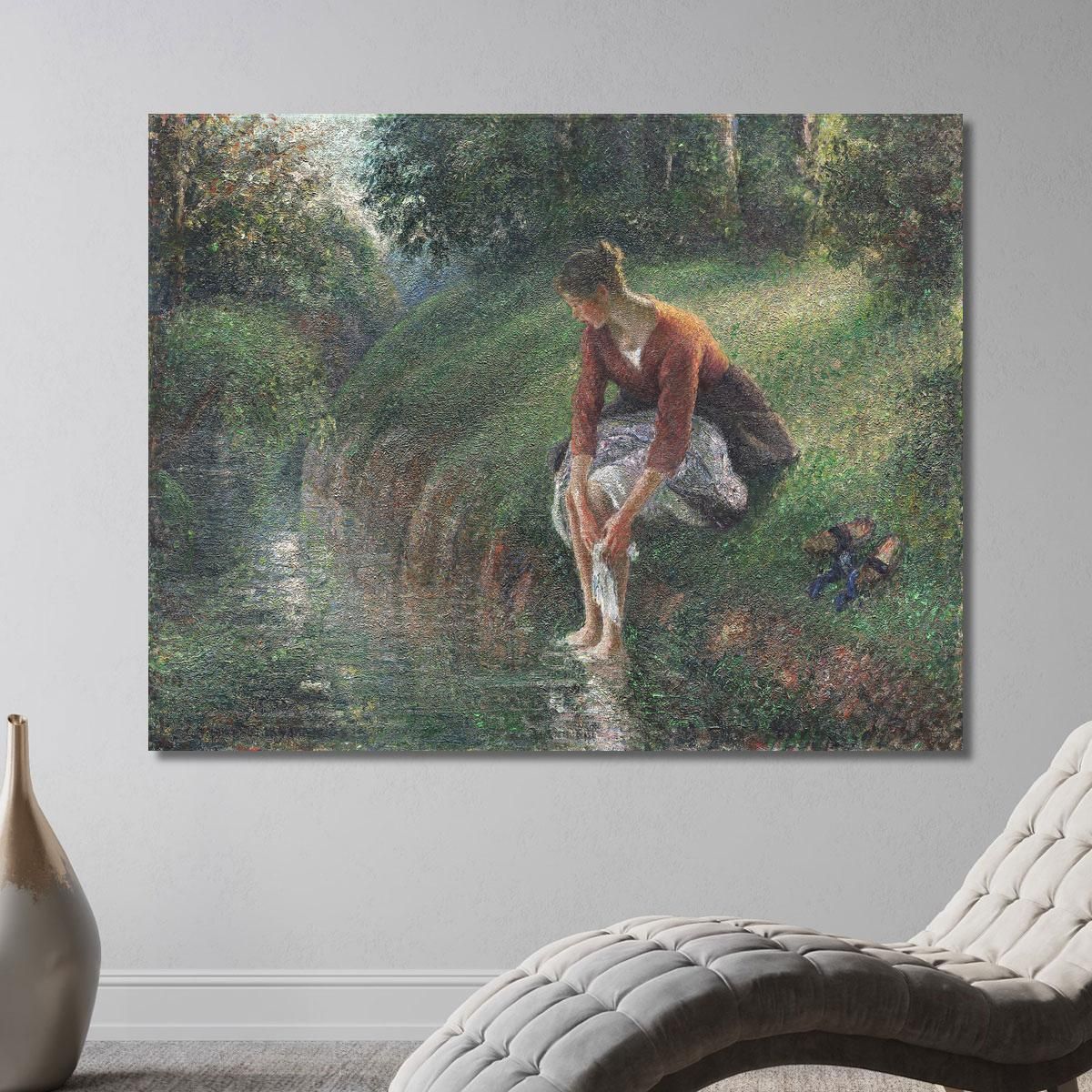 Woman Bathing Her Feet In A Brook Camille Pissarro cps105 canvas print 