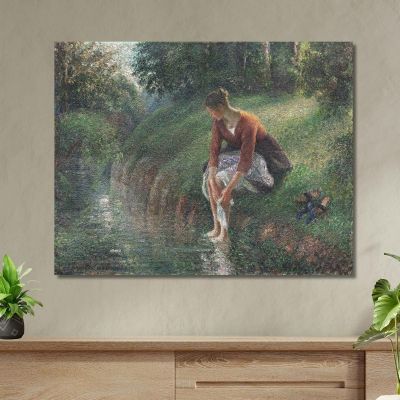 Woman Bathing Her Feet In A Brook Camille Pissarro cps105 canvas print 