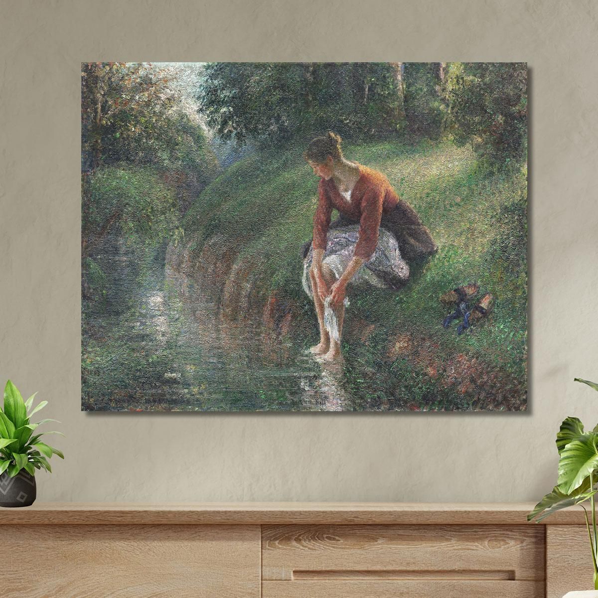 Woman Bathing Her Feet In A Brook Camille Pissarro cps105 canvas print 