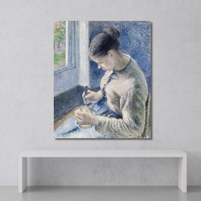 Young Peasant Having Her Coffee 1881 Camille Pissarro cps108 canvas print 