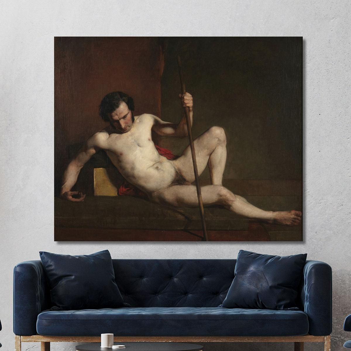 Male Nude Leaning On Staff William Etty wet10 canvas print 