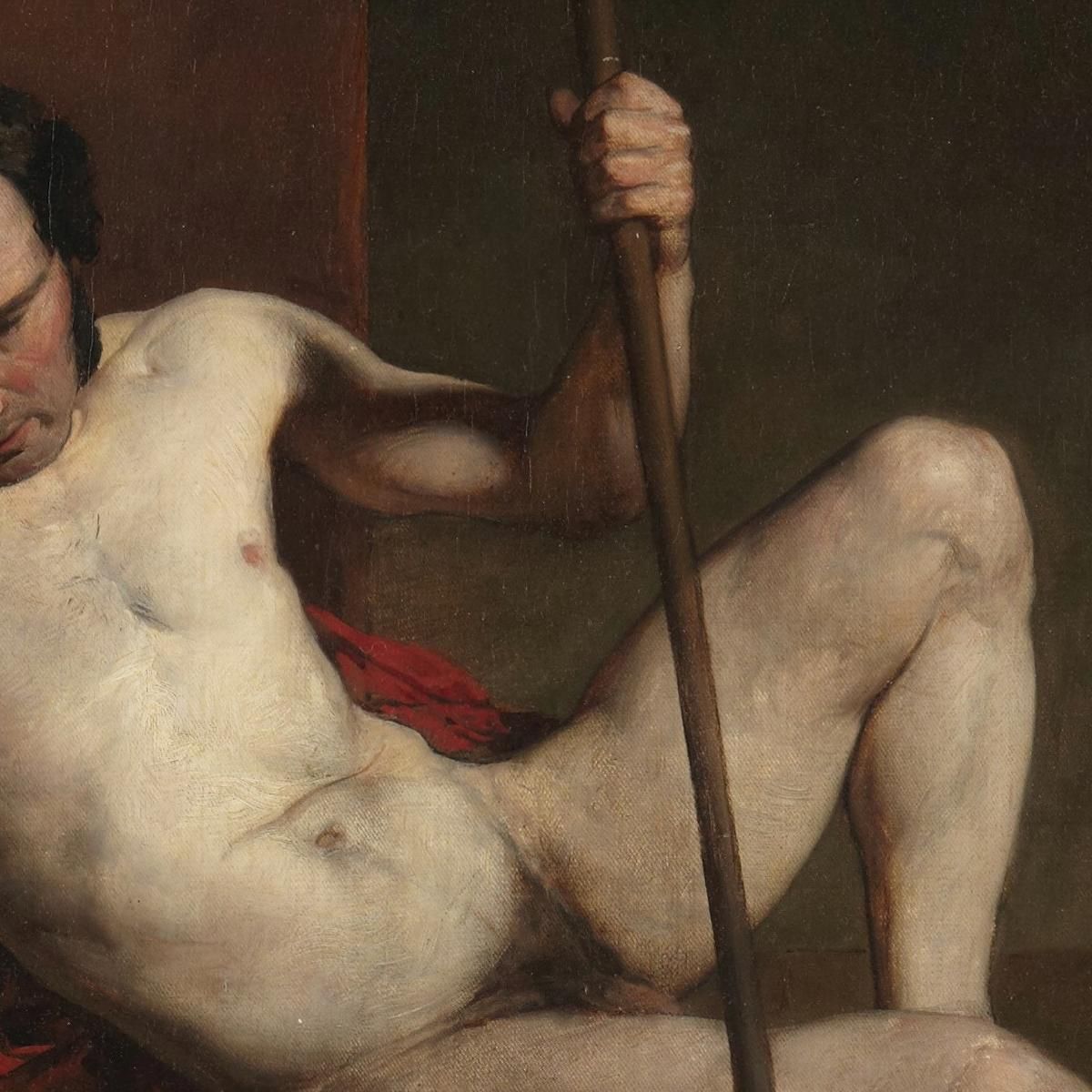 Male Nude Leaning On Staff William Etty wet10 canvas print