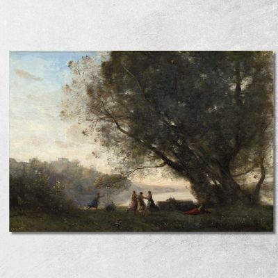 Dance Under The Trees At The Edge Of The Lake Jean-Baptiste-Camille Corot jbc43 canvas print 