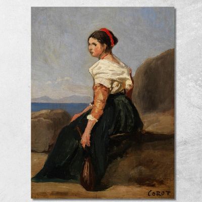 Seated Woman Holding Mandolin Jean-Baptiste-Camille Corot jbc58 canvas print 