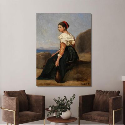 Seated Woman Holding Mandolin Jean-Baptiste-Camille Corot jbc58 canvas print 