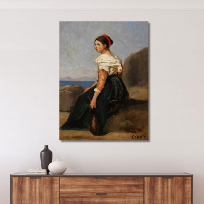 Seated Woman Holding Mandolin Jean-Baptiste-Camille Corot jbc58 canvas print 