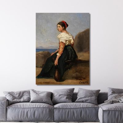 Seated Woman Holding Mandolin Jean-Baptiste-Camille Corot jbc58 canvas print 