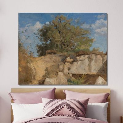 Fontainebleau Wooded Quarry Summit Jean-Baptiste-Camille Corot jbc62 canvas print 