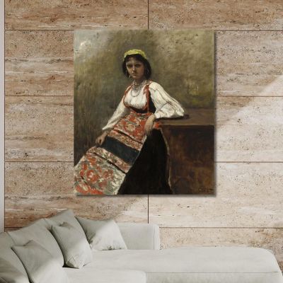 Italian Woman La Morieri Jean-Baptiste-Camille Corot jbc85 canvas print 