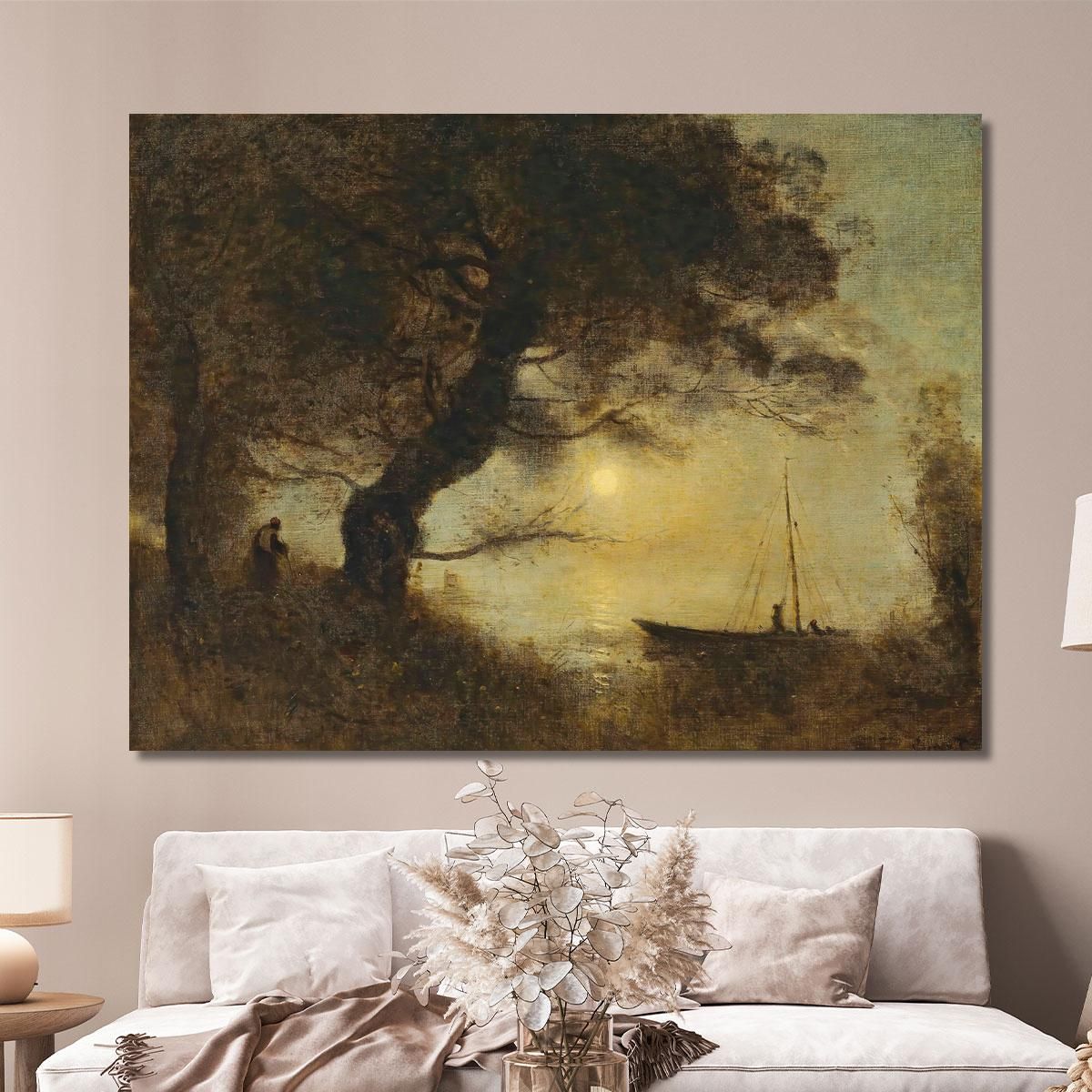 The Moonlit Boat Jean-Baptiste-Camille Corot jbc114 canvas print 