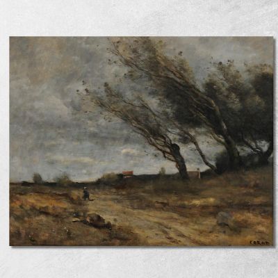 The Wind Blow Jean-Baptiste-Camille Corot jbc120 canvas print 