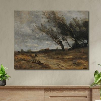 The Wind Blow Jean-Baptiste-Camille Corot jbc120 canvas print 