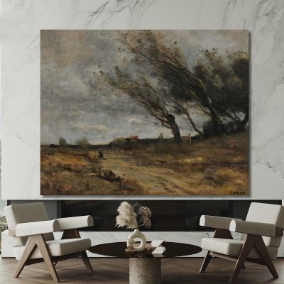 The Wind Blow Jean-Baptiste-Camille Corot jbc120 canvas print 