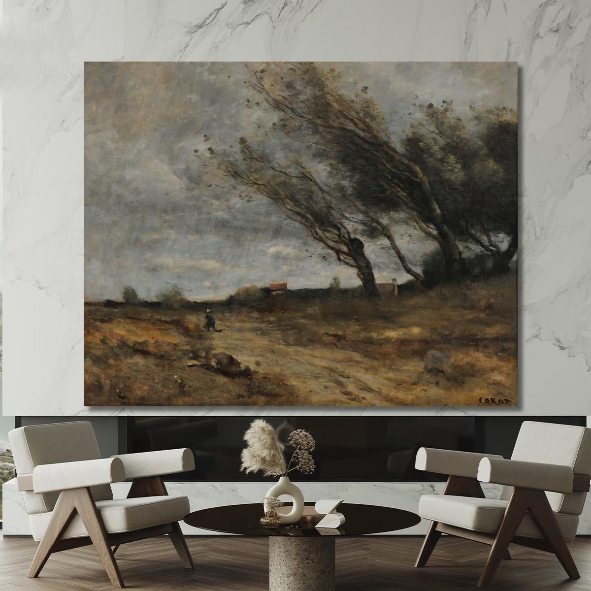The Wind Blow Jean-Baptiste-Camille Corot jbc120 canvas print 