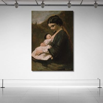 Mother And Child Jean-Baptiste-Camille Corot jbc184 canvas print 