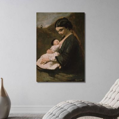 Mother And Child Jean-Baptiste-Camille Corot jbc184 canvas print 