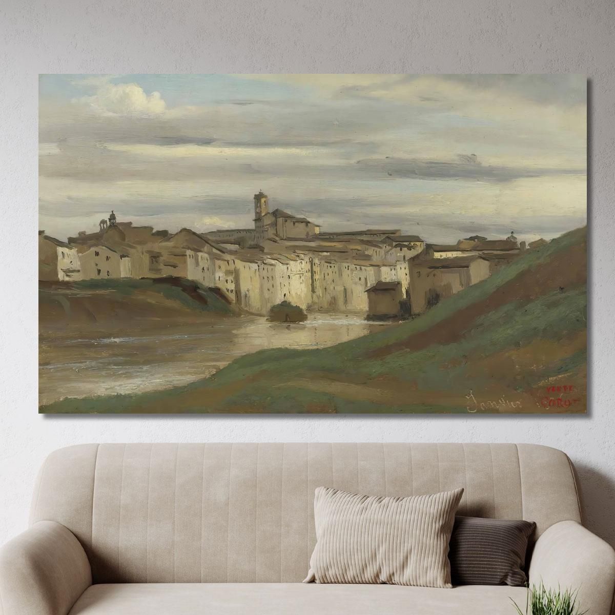 On The Banks Of The Tiber Rome Jean-Baptiste-Camille Corot jbc188 canvas print 