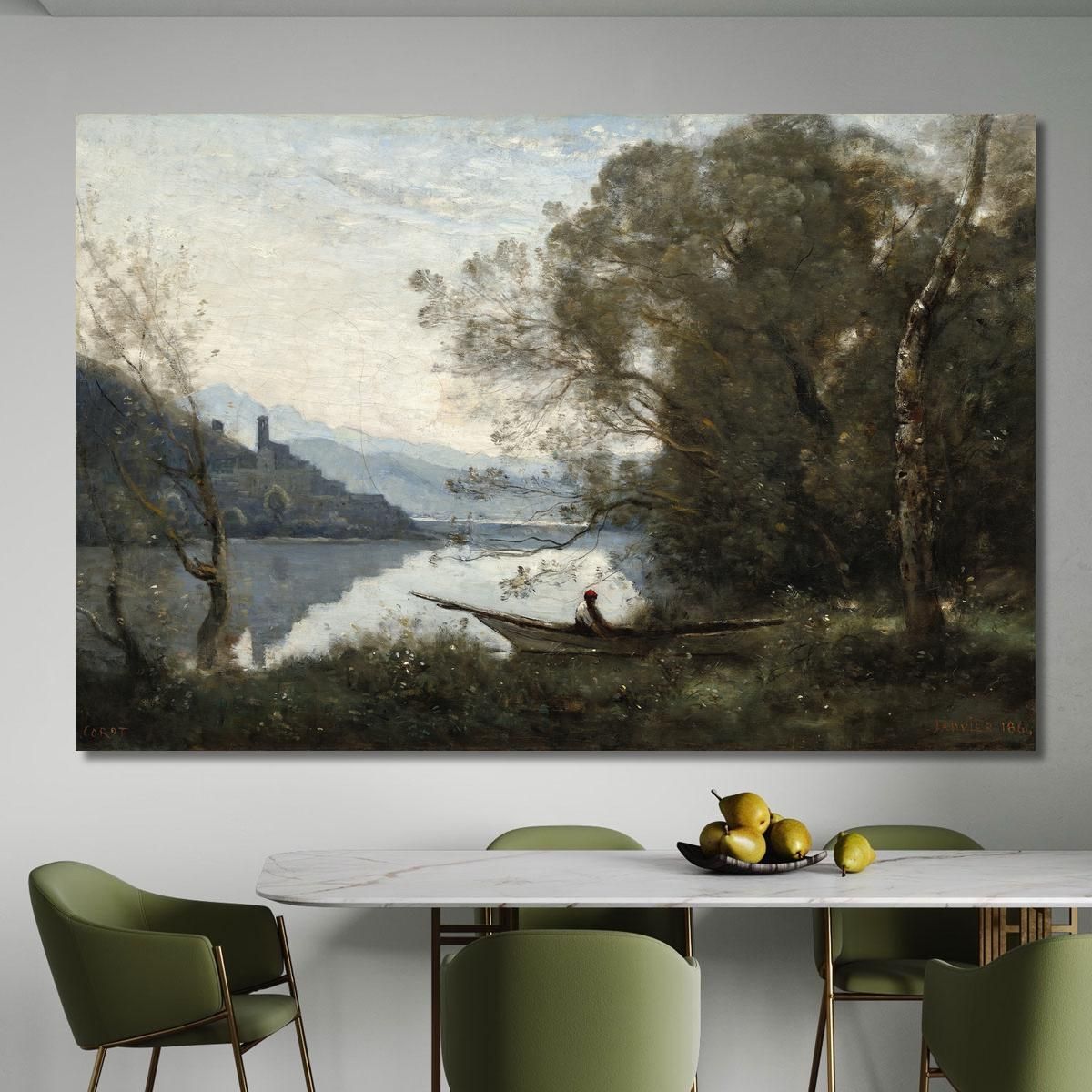 The Moored Boatman Souvenir Of An Italian Lake Jean-Baptiste-Camille Corot jbc256 canvas print 