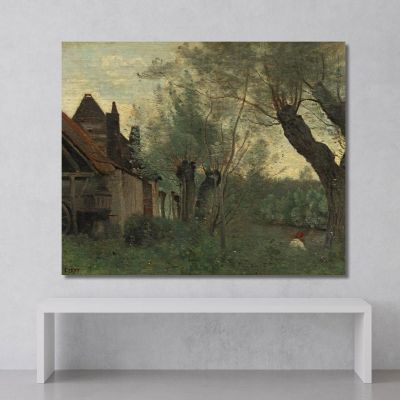 Willows And Farmhouse At Sainte-Catherine-Lès-Arras Jean-Baptiste-Camille Corot jbc306 canvas print 