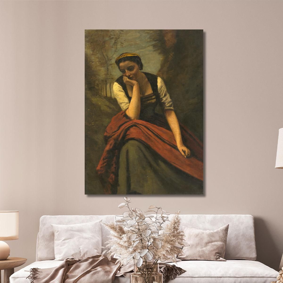 Woman Meditating Jean-Baptiste-Camille Corot jbc307 canvas print 