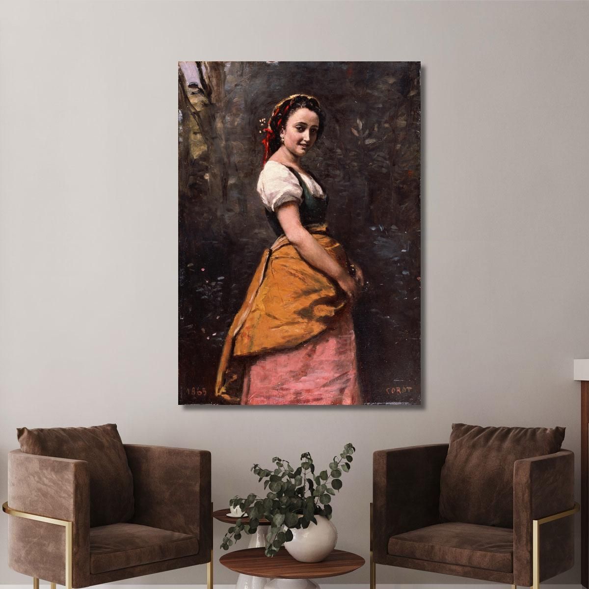 Young Woman In The Woods Jean-Baptiste-Camille Corot jbc314 canvas print 