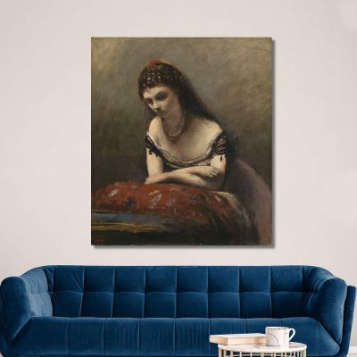 Young Woman Leaning On A Cushion Jean-Baptiste-Camille Corot jbc315 canvas print 