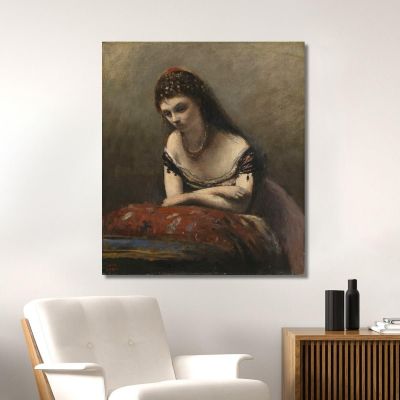Young Woman Leaning On A Cushion Jean-Baptiste-Camille Corot jbc315 canvas print 