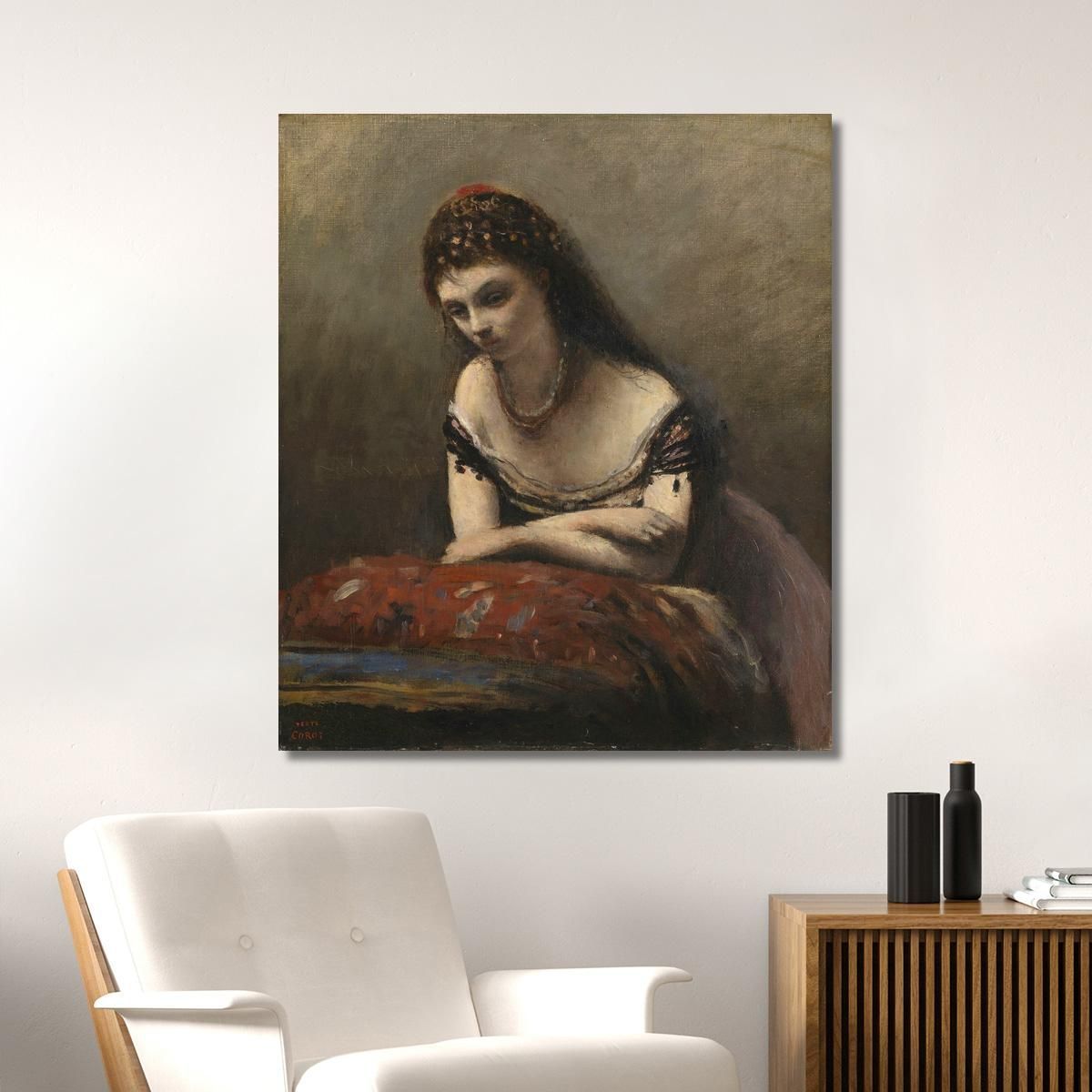 Young Woman Leaning On A Cushion Jean-Baptiste-Camille Corot jbc315 canvas print 