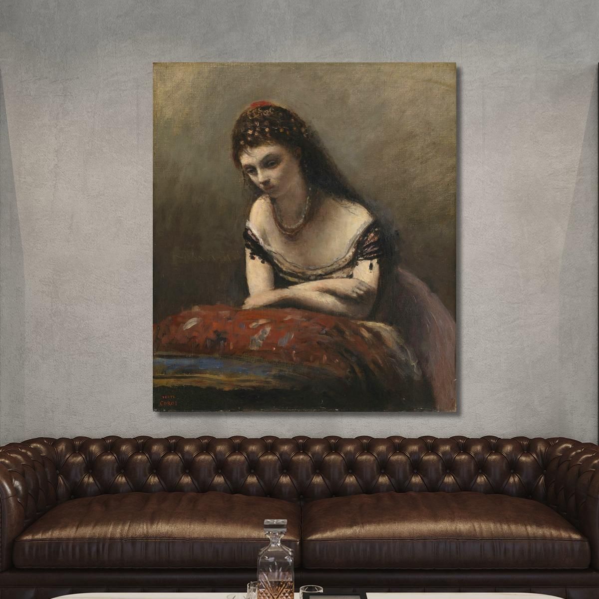 Young Woman Leaning On A Cushion Jean-Baptiste-Camille Corot jbc315 canvas print 
