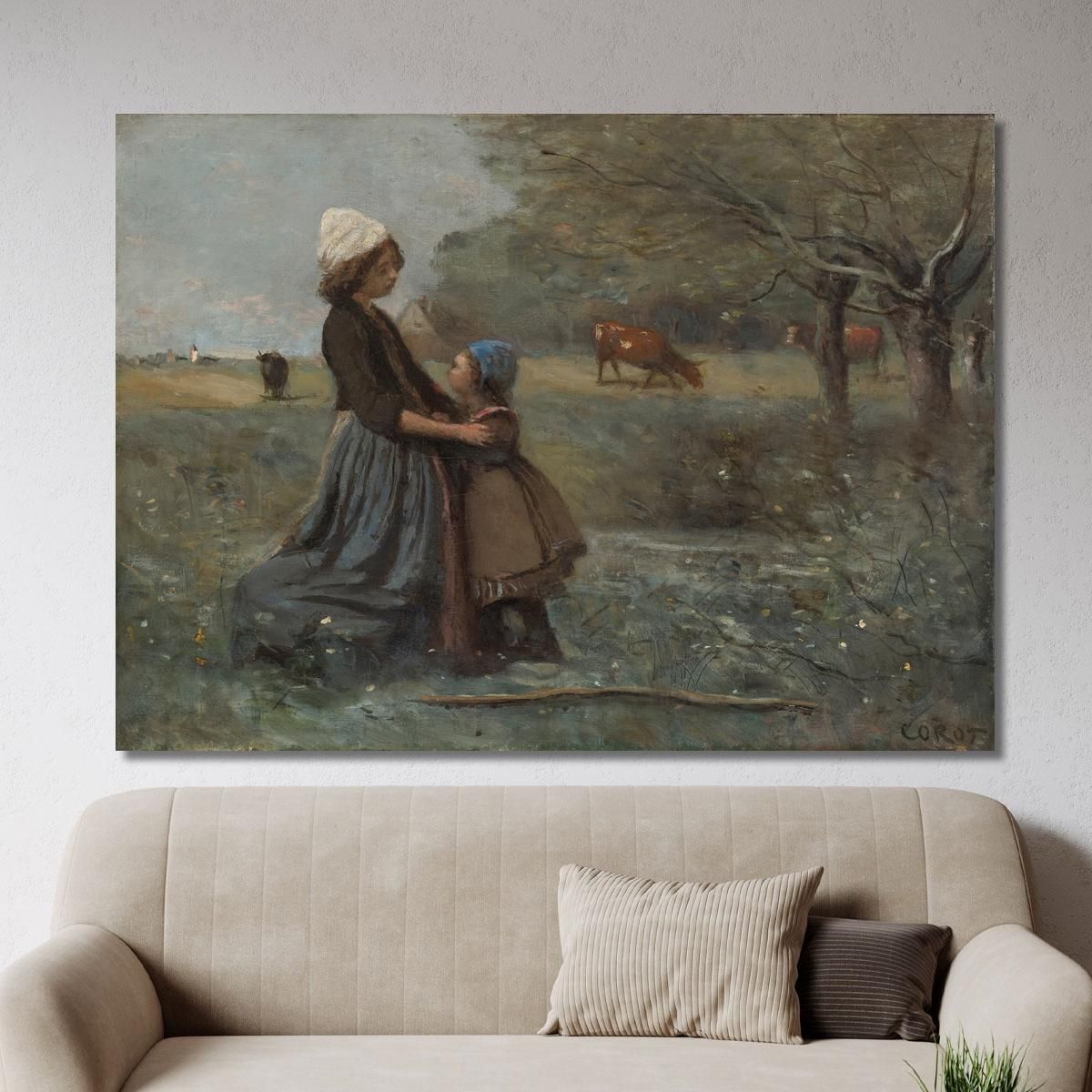 The Two Sisters In The Meadow Jean-Baptiste-Camille Corot jbc318 canvas print 