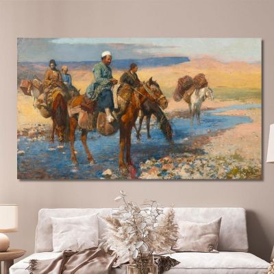 Horses At The Ford Persia Edwin Lord Weeks elw19 canvas print 