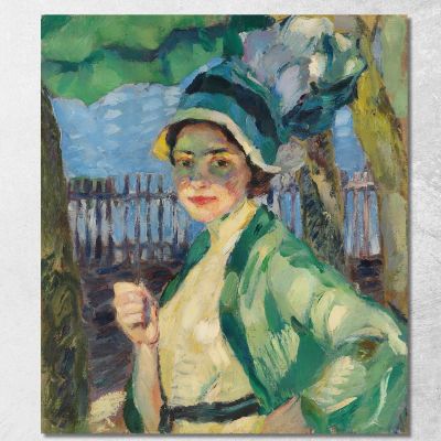 Portrait Of A Lady Under A Green Umbrella Frieda Blell Leo Putz lpz40 canvas print 
