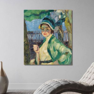 Portrait Of A Lady Under A Green Umbrella Frieda Blell Leo Putz lpz40 canvas print 