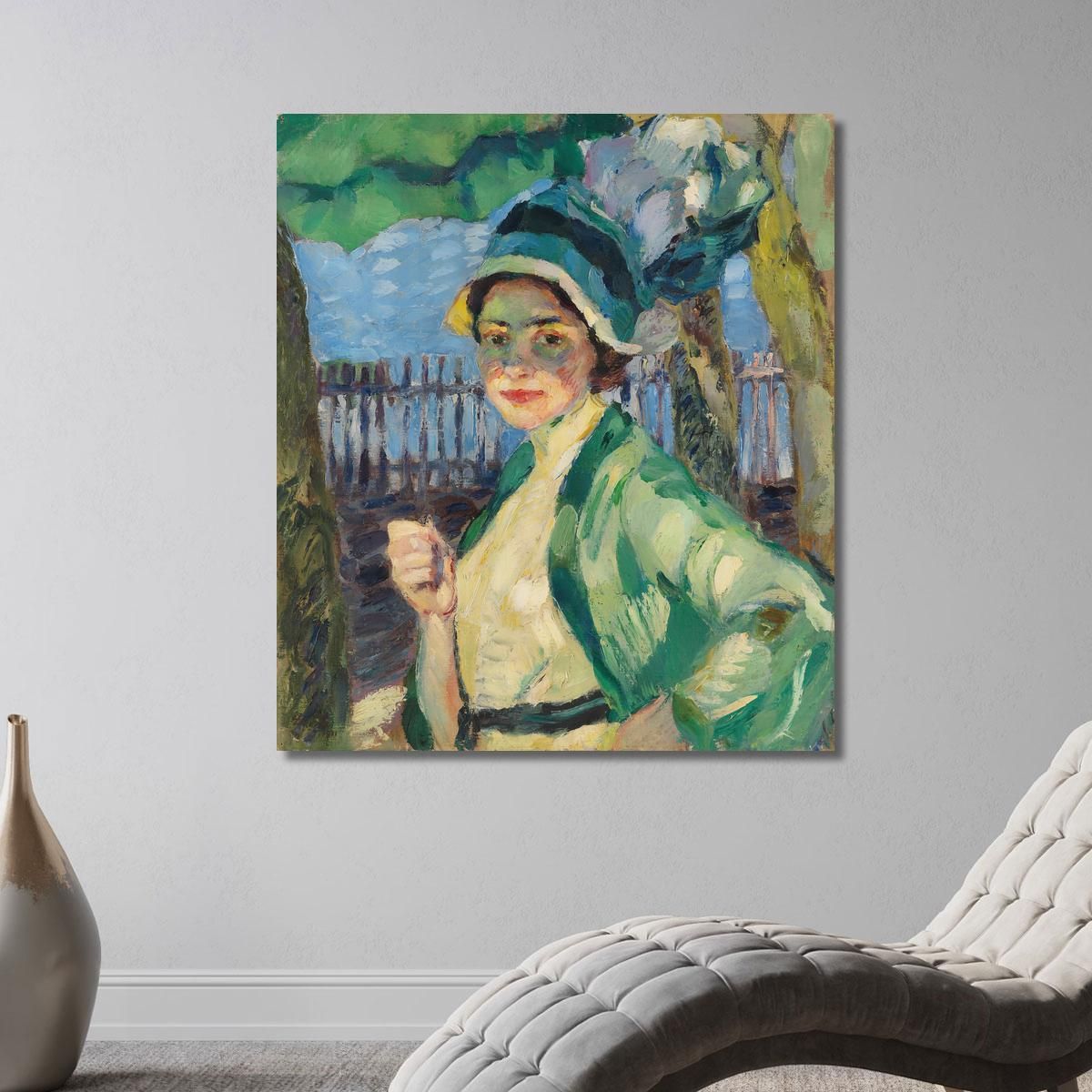 Portrait Of A Lady Under A Green Umbrella Frieda Blell Leo Putz lpz40 canvas print 